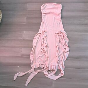 Finesse Strapless Light Pink Ruffle Bodycon Dress